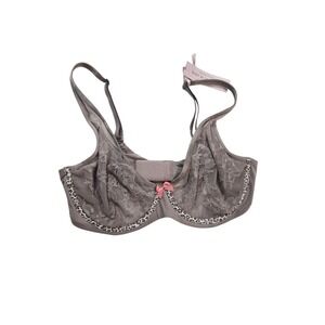Victoria's Secret Body by Victoria Unlined Demi Bra 36D Gray Lace Leopard Trim